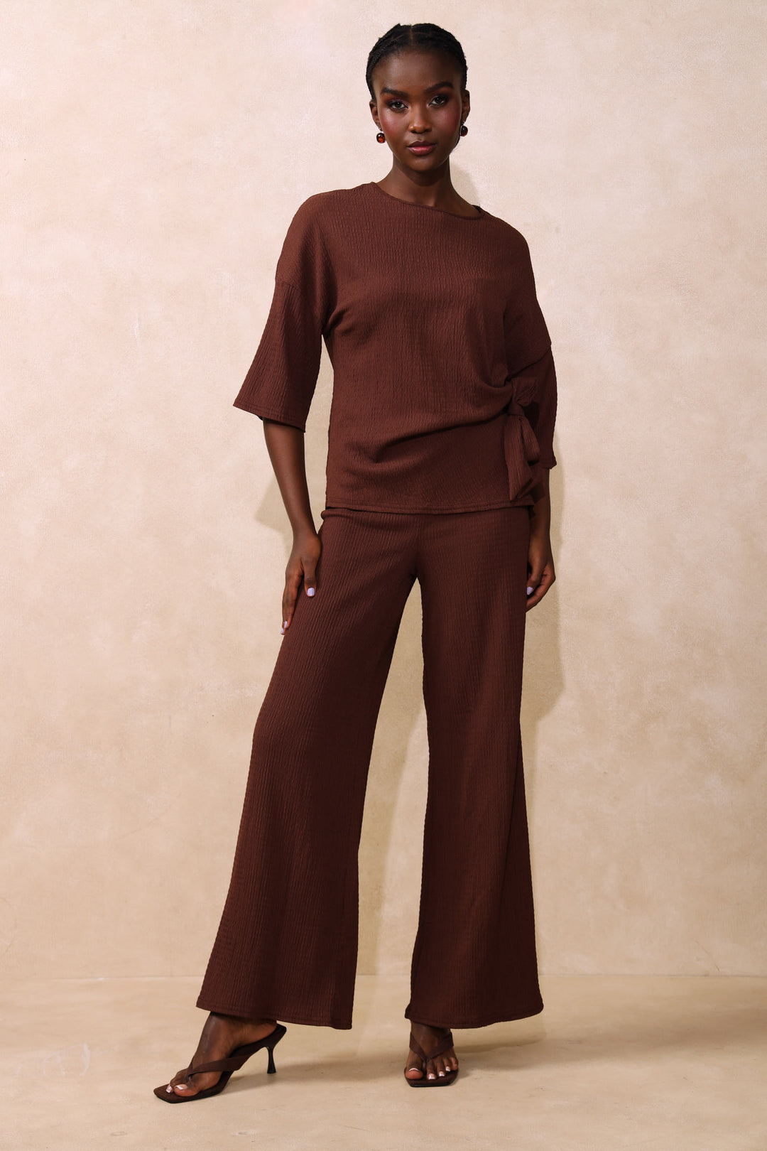 Pull On Wideleg Crinkle Pant - Dark Chocolate