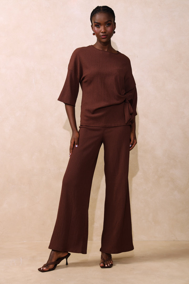 Pull On Wideleg Crinkle Pant - Dark Chocolate