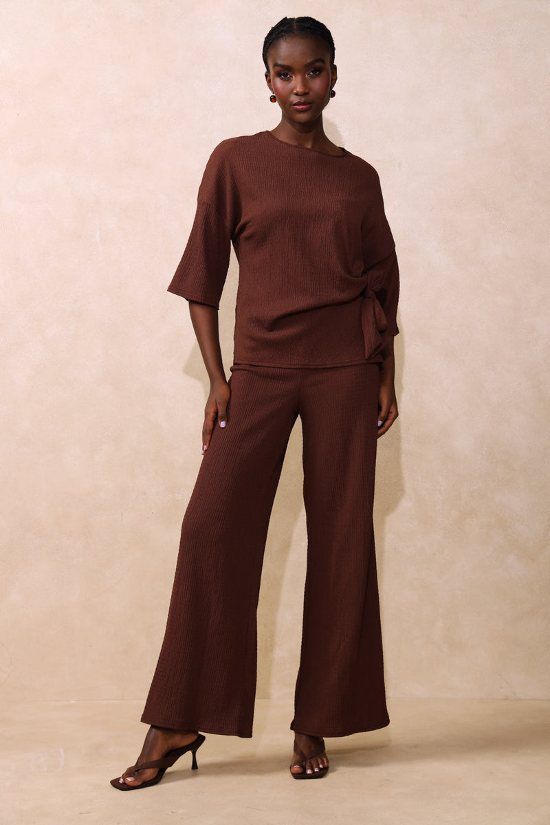 Pull On Wideleg Crinkle Pant - Dark Chocolate