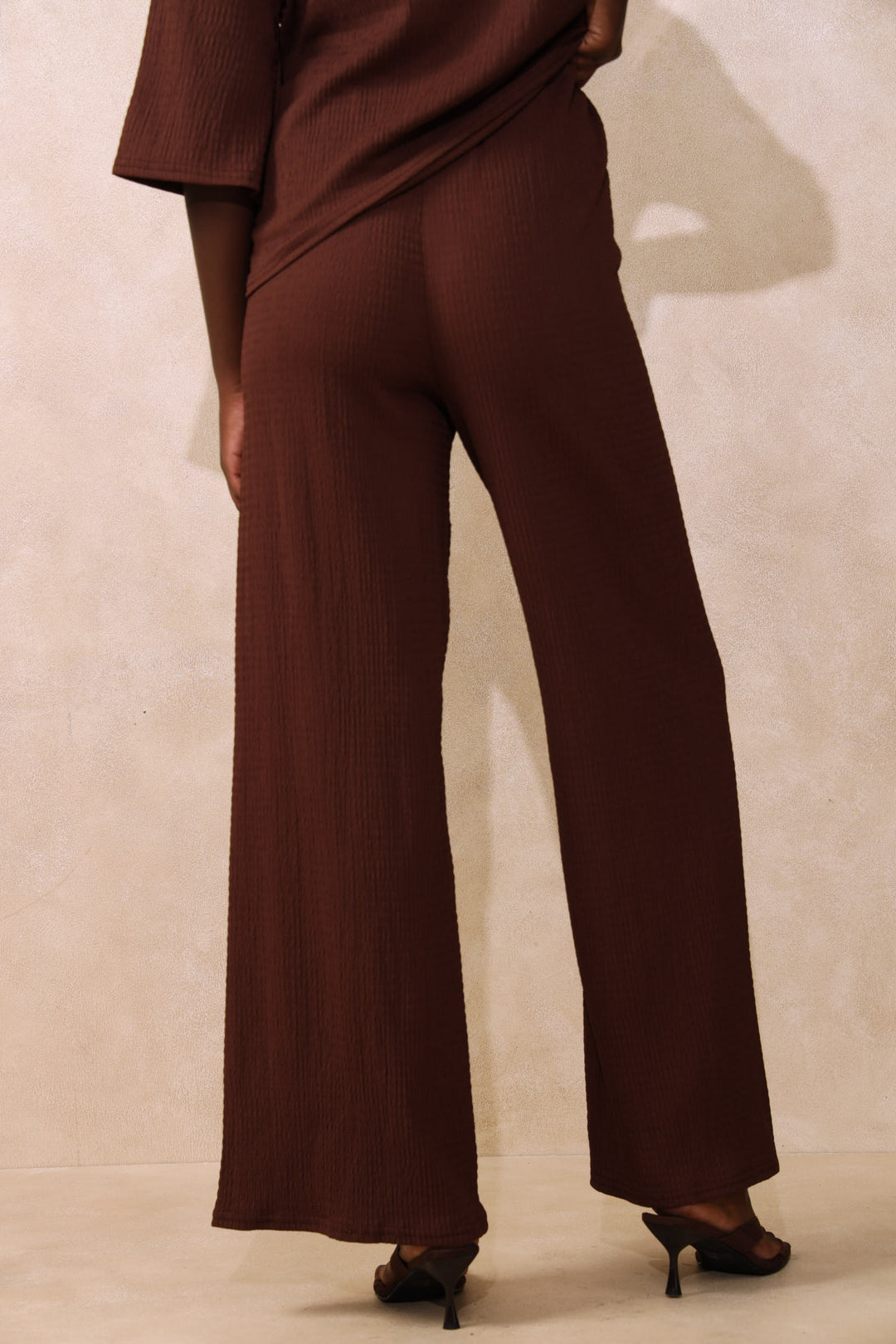 Pull On Wideleg Crinkle Pant - Dark Chocolate