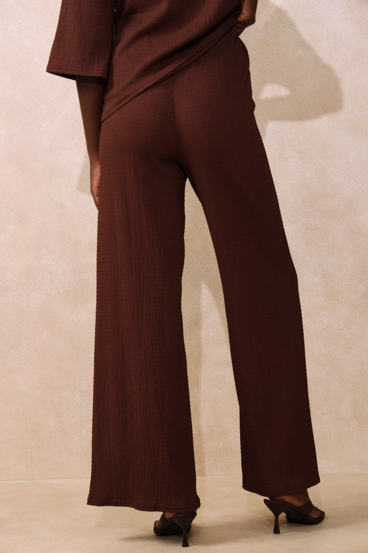 Pull On Wideleg Crinkle Pant - Dark Chocolate