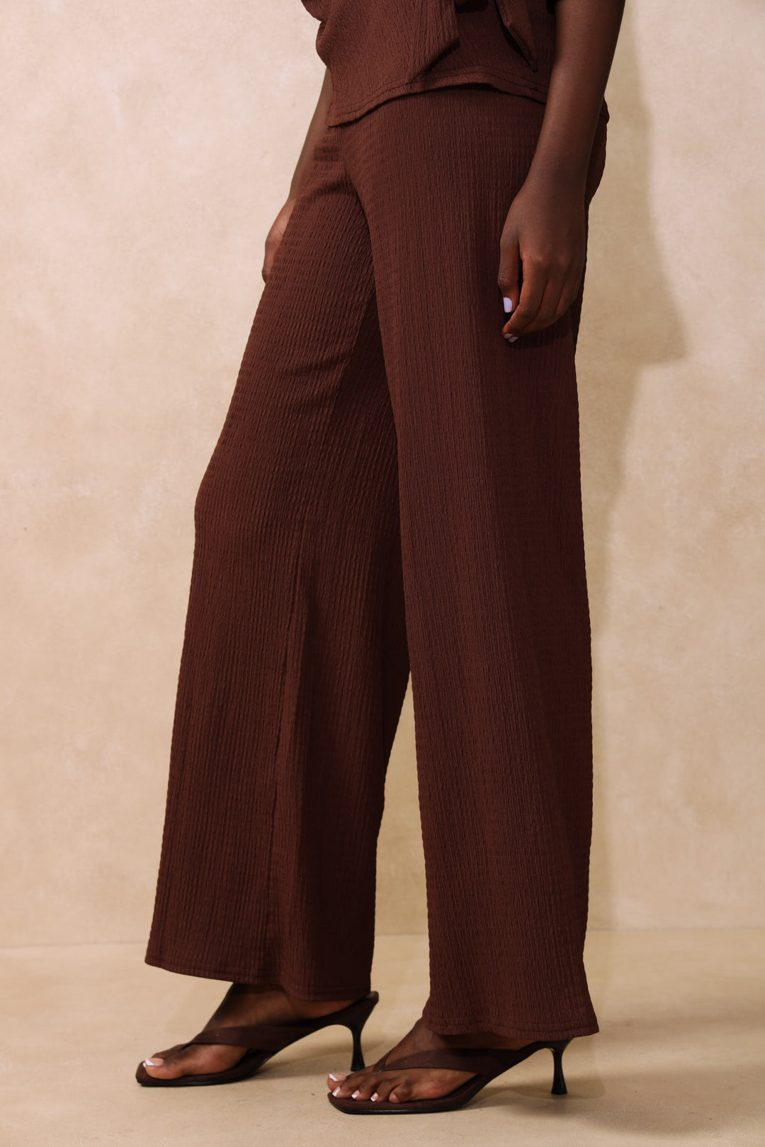 Pull On Wideleg Crinkle Pant - Dark Chocolate