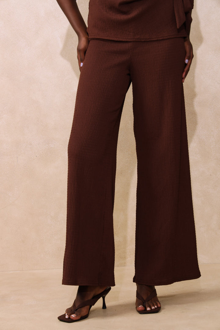 Pull On Wideleg Crinkle Pant - Dark Chocolate