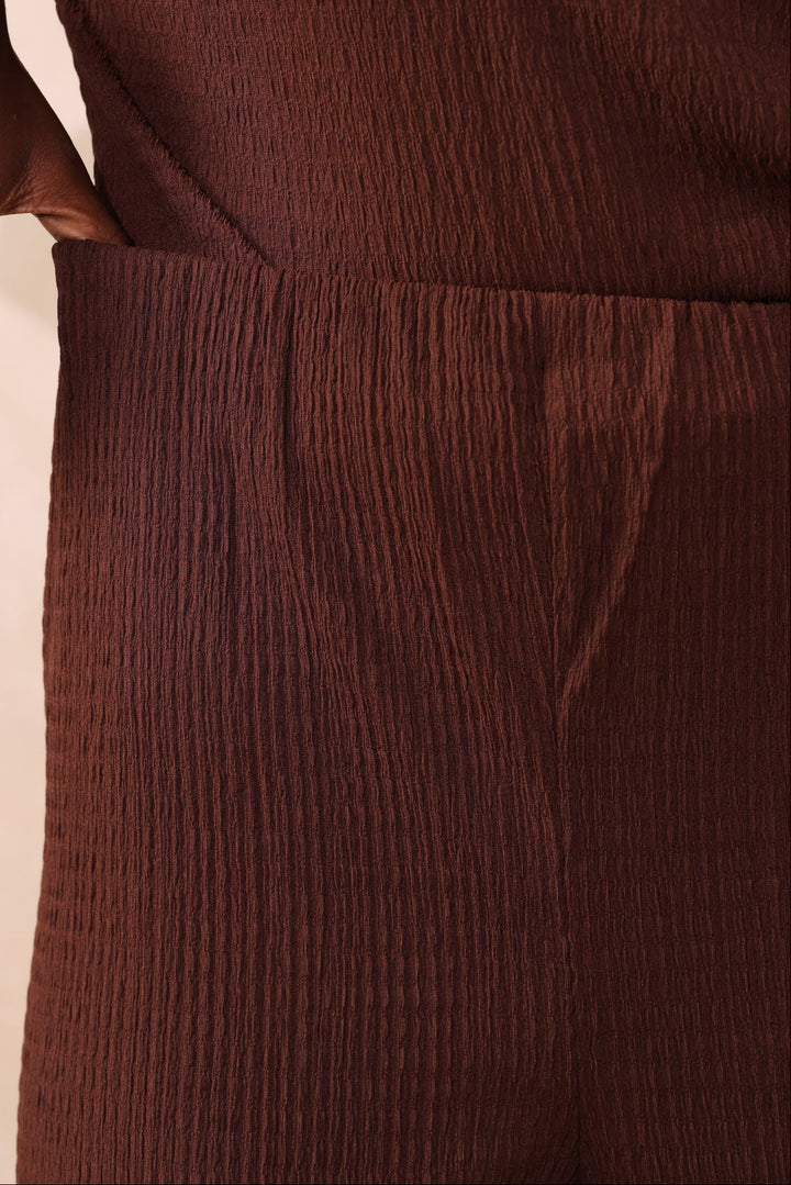 Pull On Wideleg Crinkle Pant - Dark Chocolate