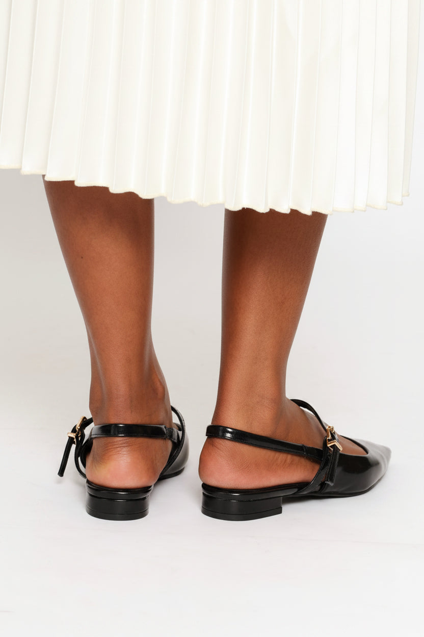 Buckle Detail Slingback Maryjane - Black