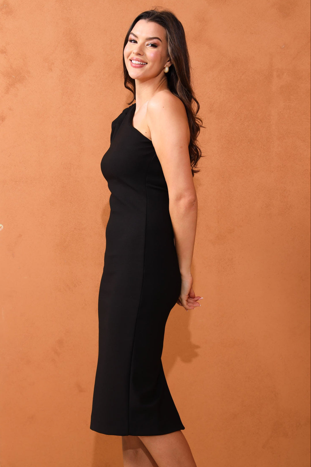 Julia Midi One Shoulder Evening Dress - Black