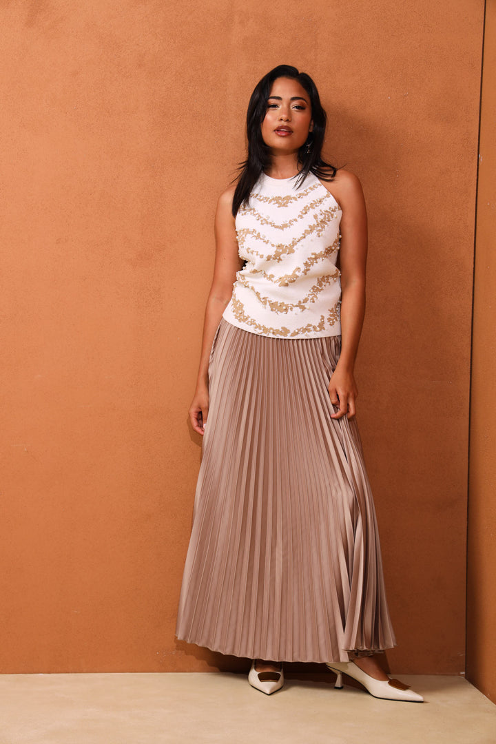 Pleated Satin Maxi Skirt - Champagne