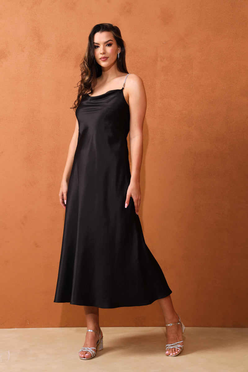 Ruby Maxi Embellished Strap Evening Dress - Black