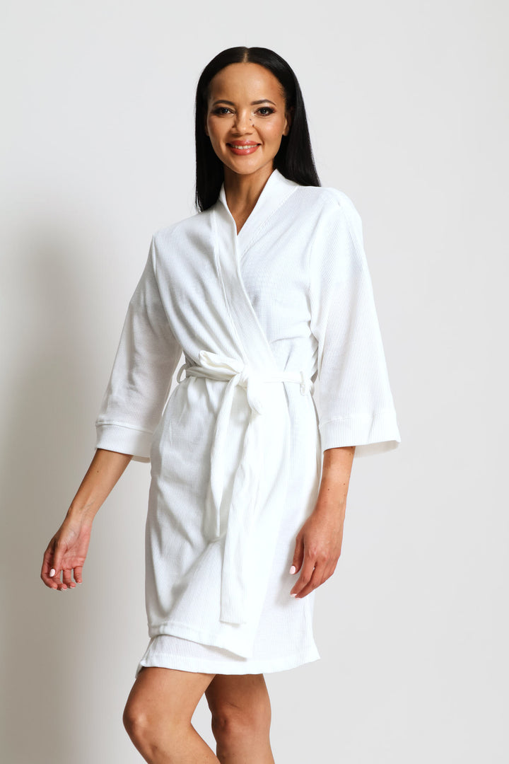 3/4 Waffle Knit Gown - Off White