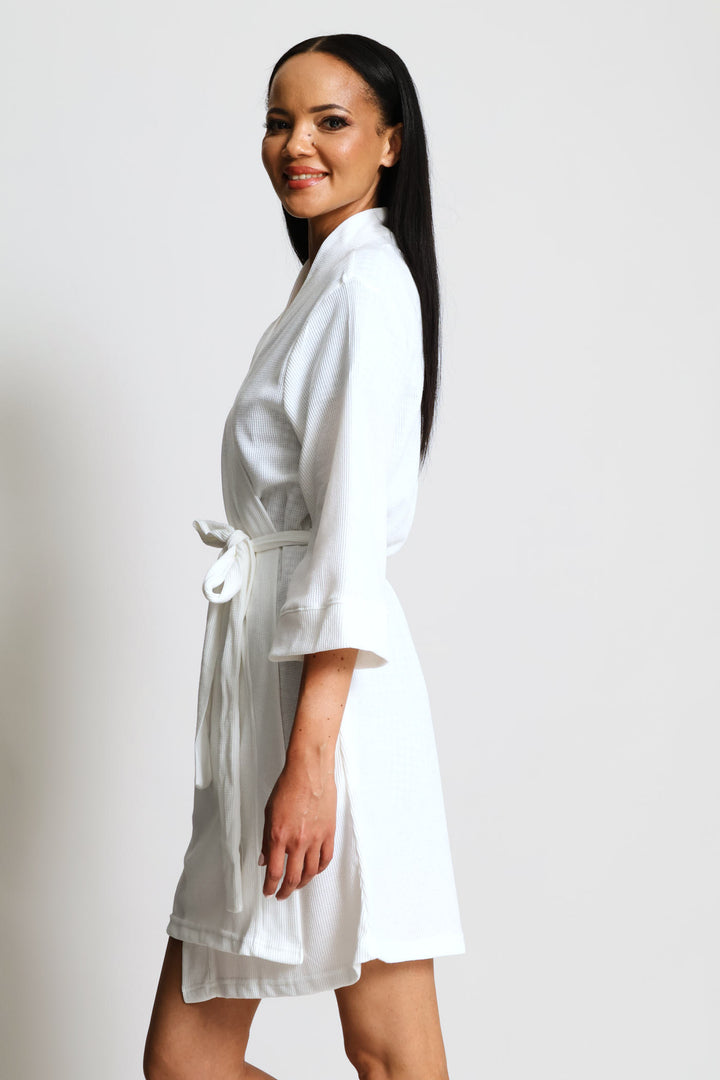 3/4 Waffle Knit Gown - Off White