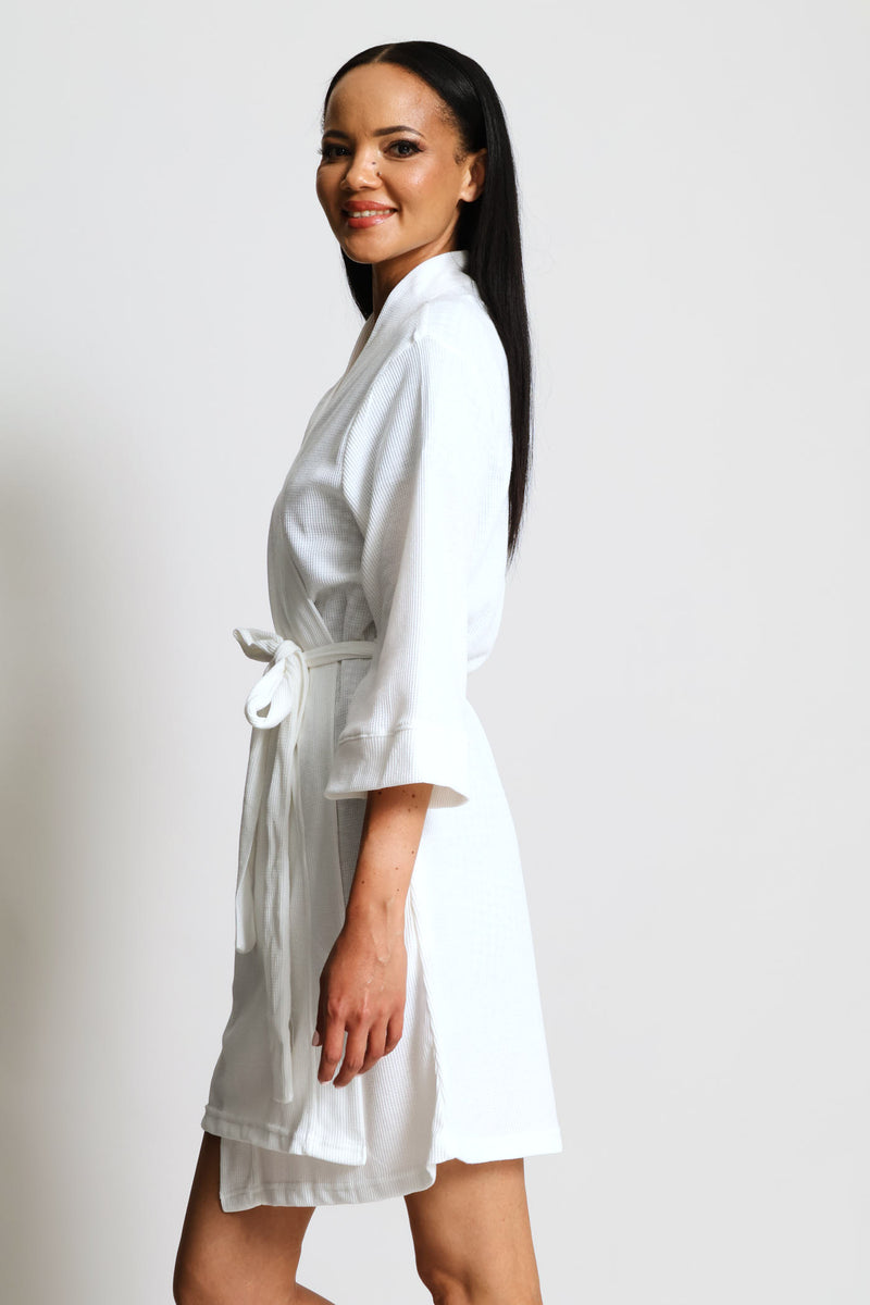 3/4 Waffle Knit Gown - Off White