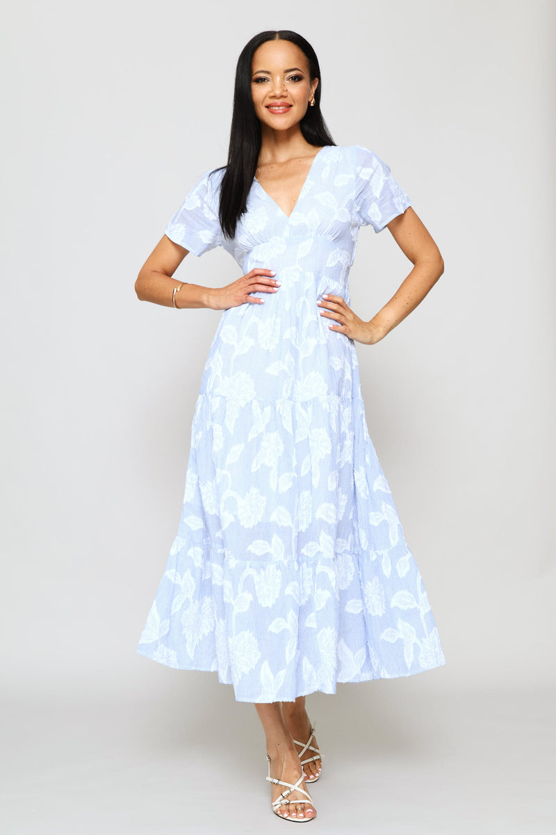 Floral Print Maxi Dress - Light Blue