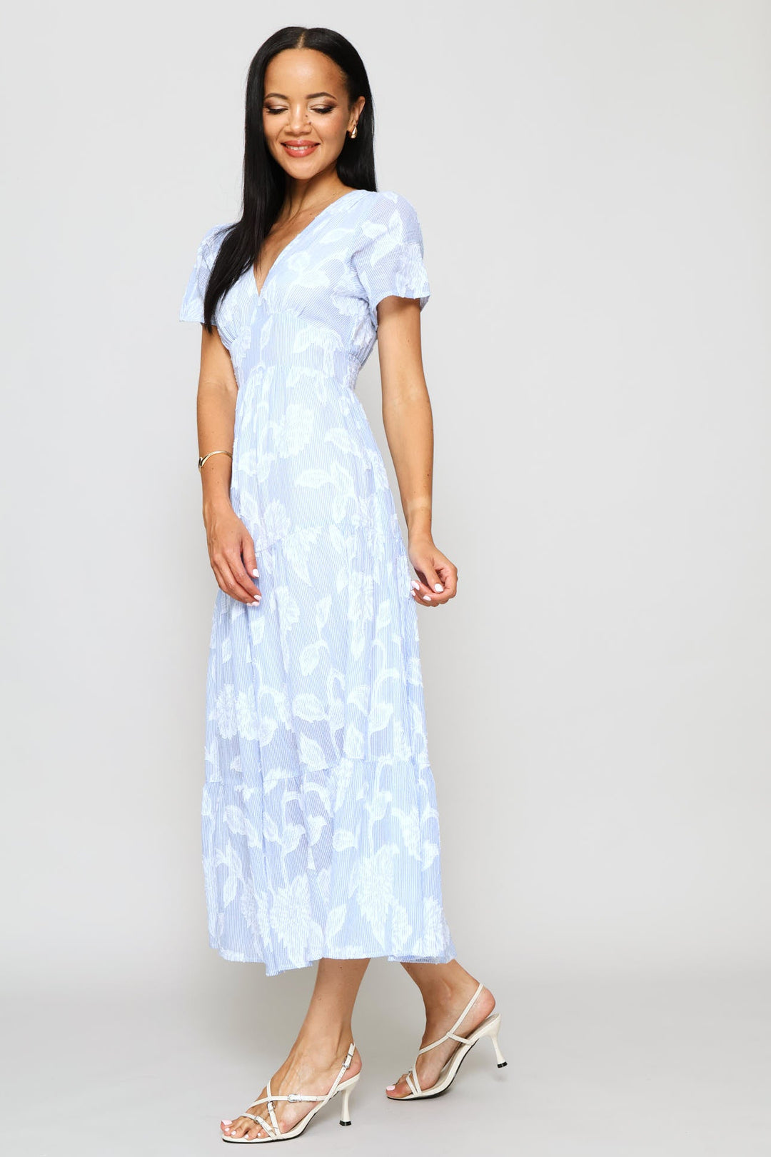 Floral Print Maxi Dress - Light Blue