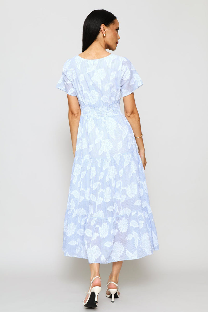 Floral Print Maxi Dress - Light Blue