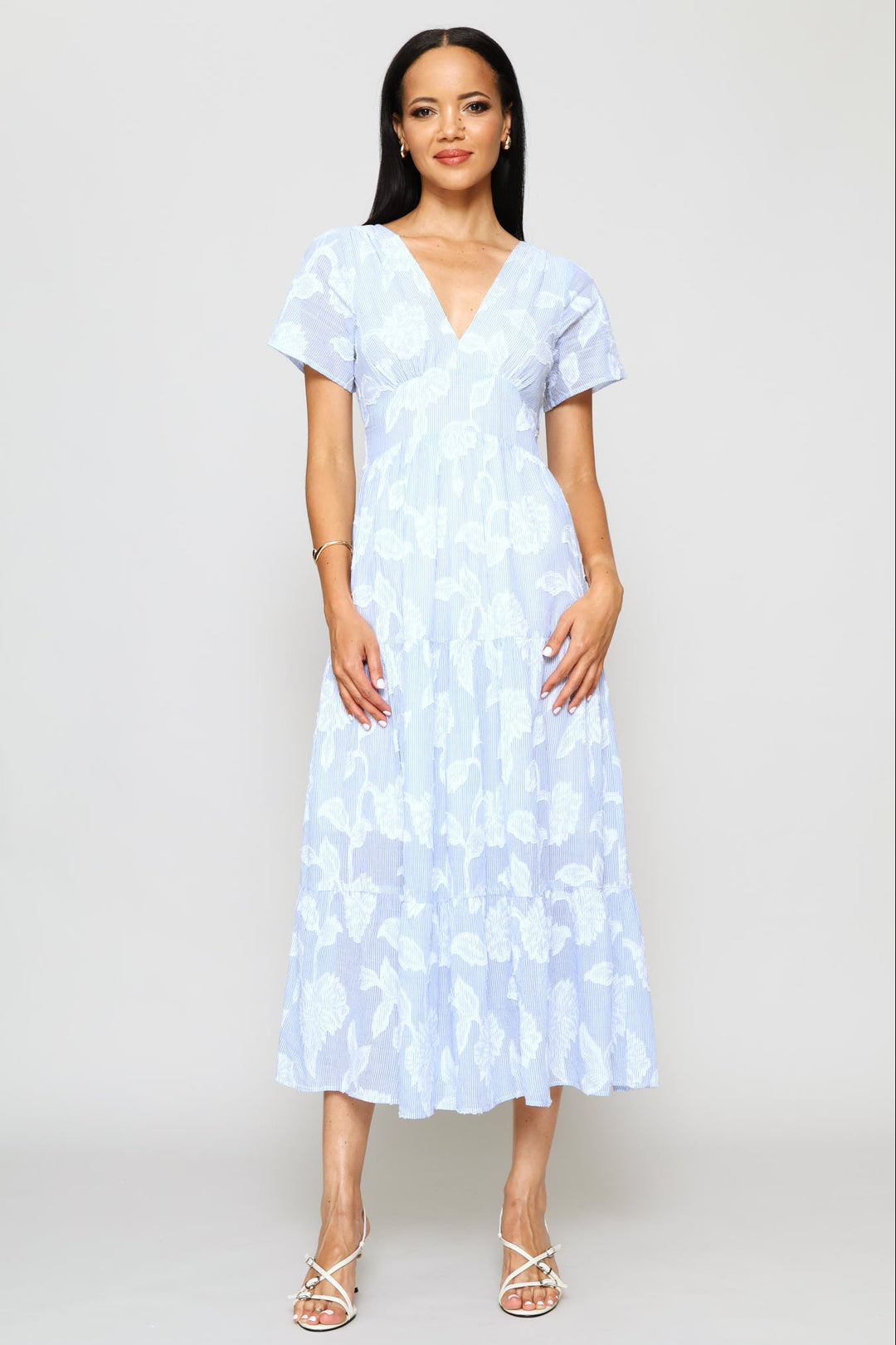 Floral Print Maxi Dress - Light Blue