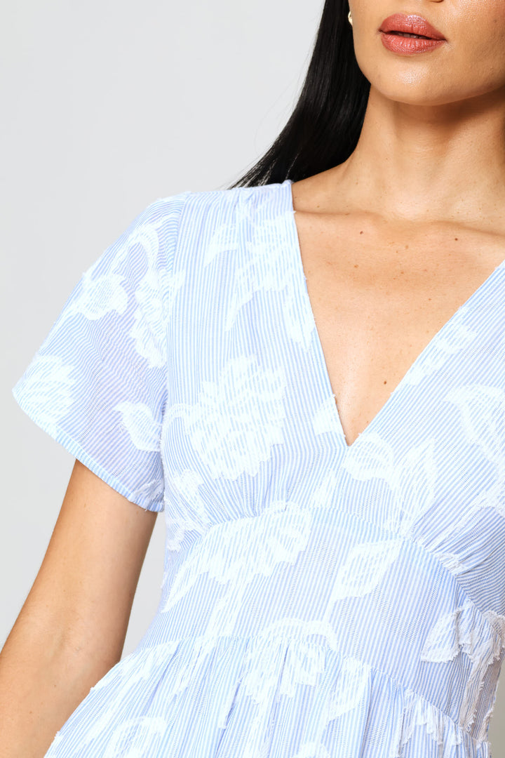 Floral Print Maxi Dress - Light Blue