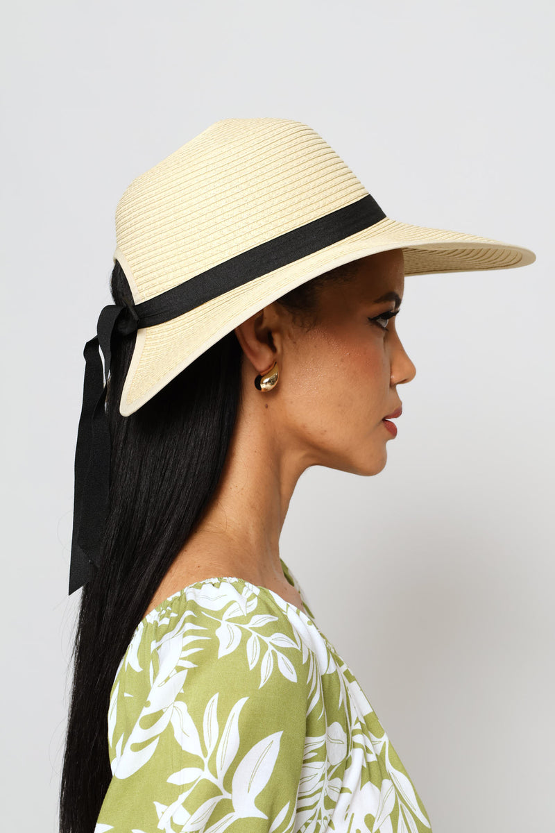 Black Bow Sunhat - Cream