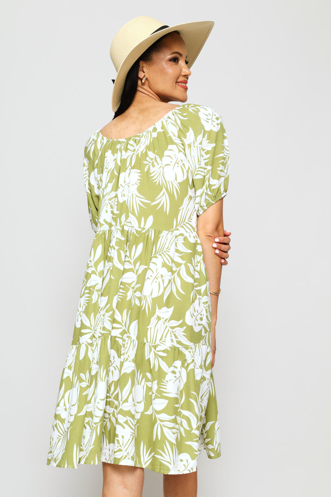 Printed Tiered Gypsy Mini Dress - Chartreuse/Multi