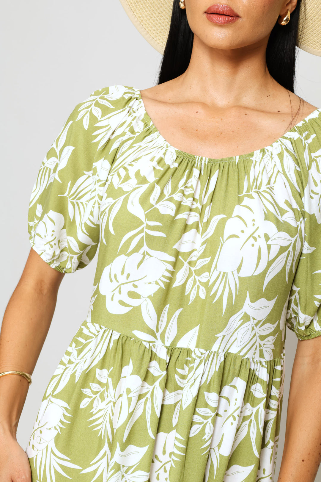 Printed Tiered Gypsy Mini Dress - Chartreuse/Multi