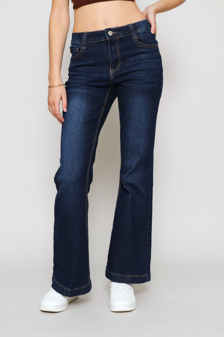 Low Rise Stretch Flare Jean - Dark Wash