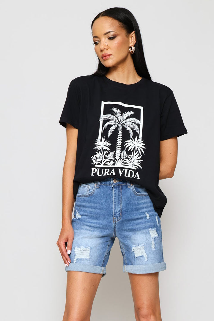 Rip & Repair Roll Hem Bermuda Short - Stonewash