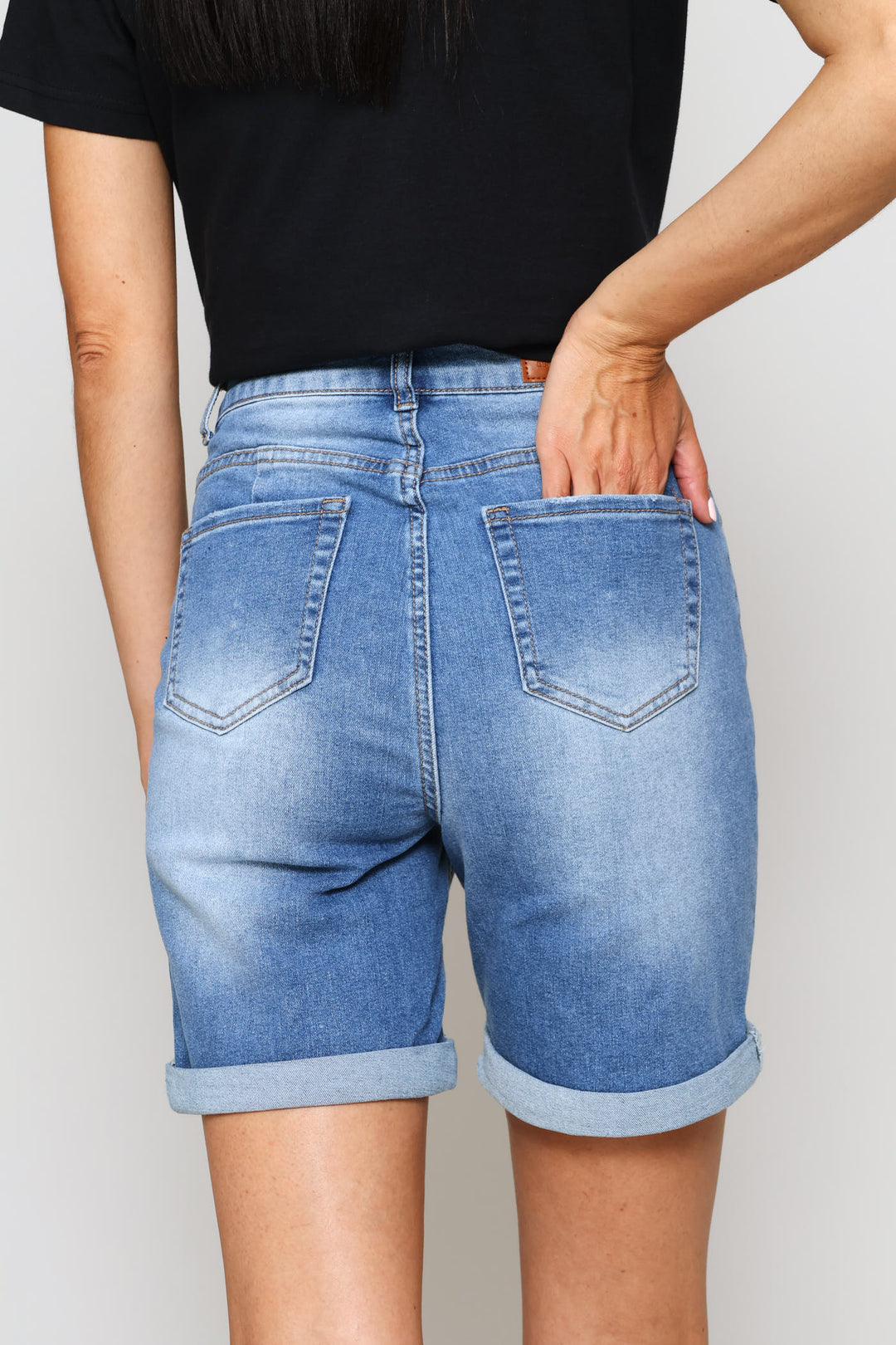 Rip & Repair Roll Hem Bermuda Short - Stonewash