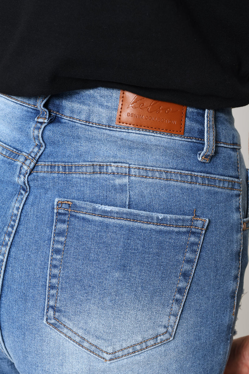 Rip & Repair Roll Hem Bermuda Short - Stonewash