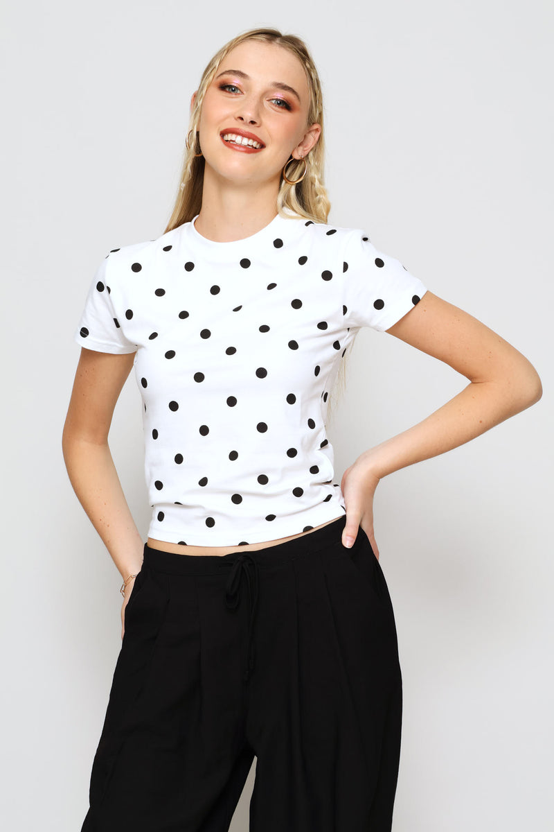 Polka Dot Printed Tee - White