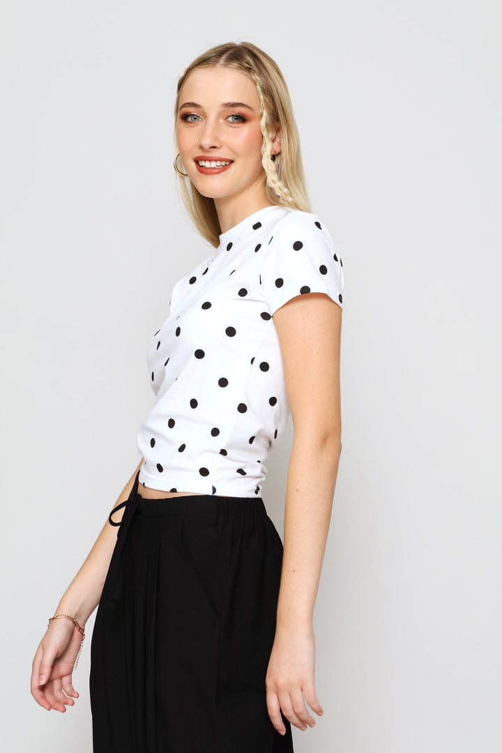 Polka Dot Printed Tee - White