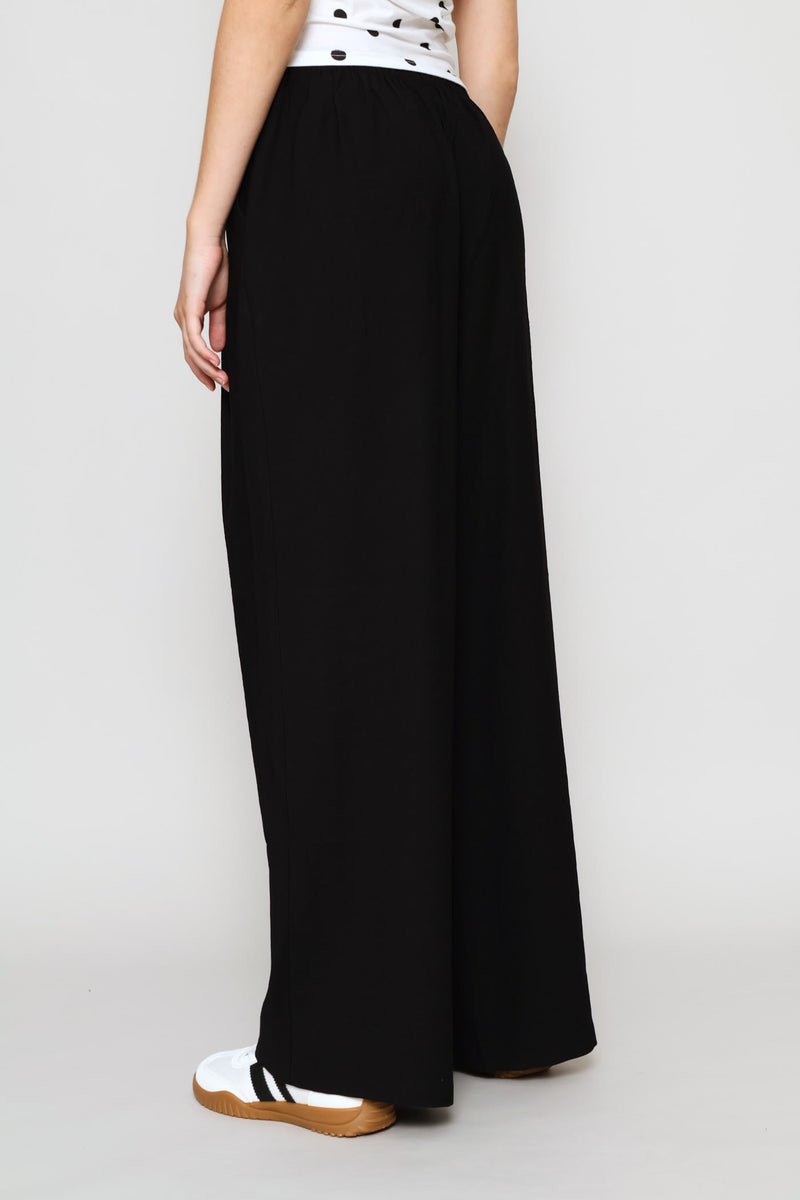 Tie Front Pleated Wide Leg Pants - Black