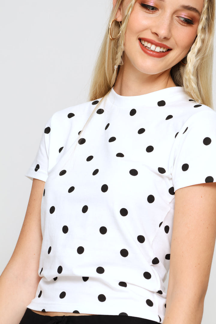 Polka Dot Printed Tee - White