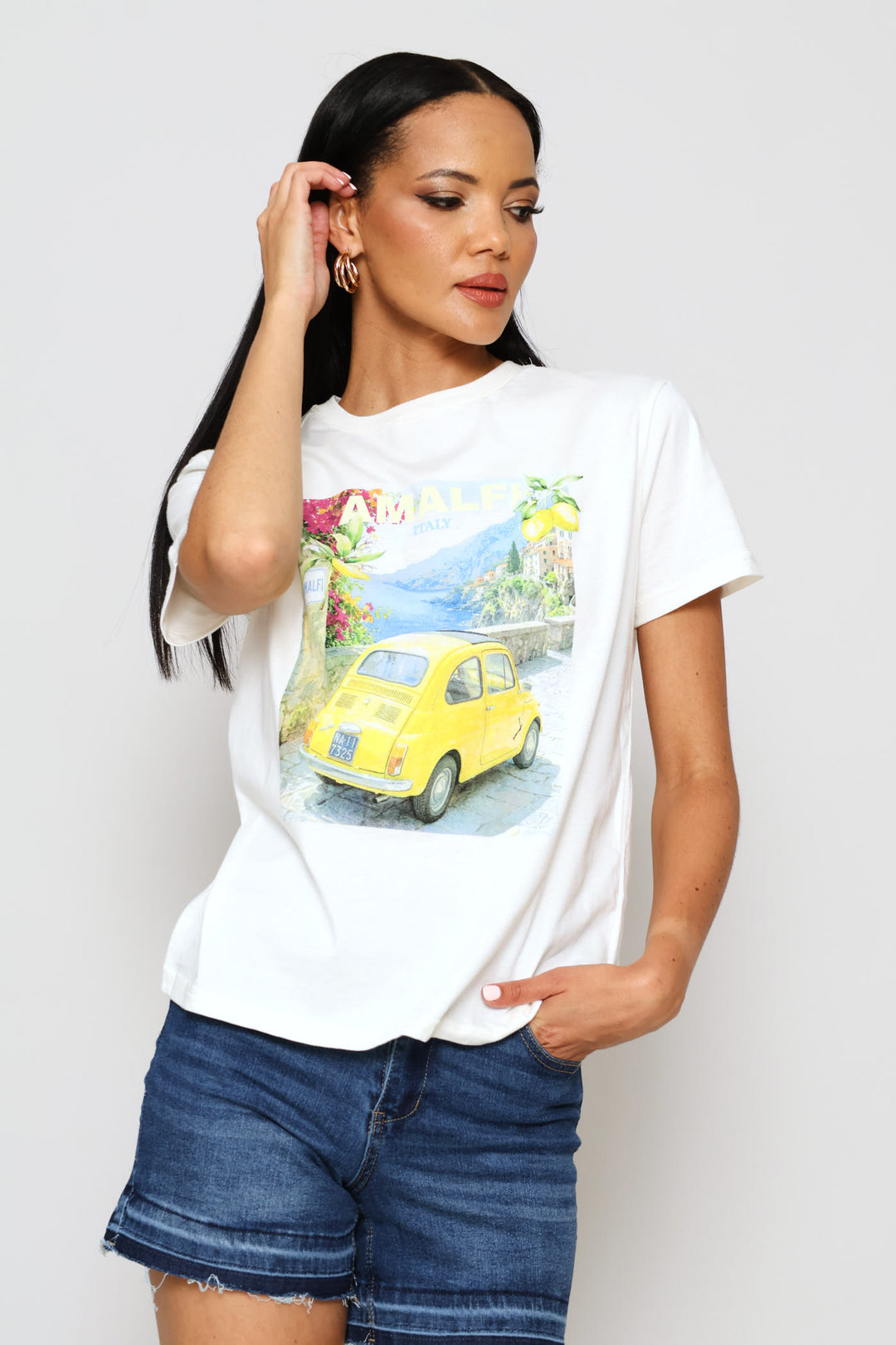 Amalfi Yellow Buggy Tee - White
