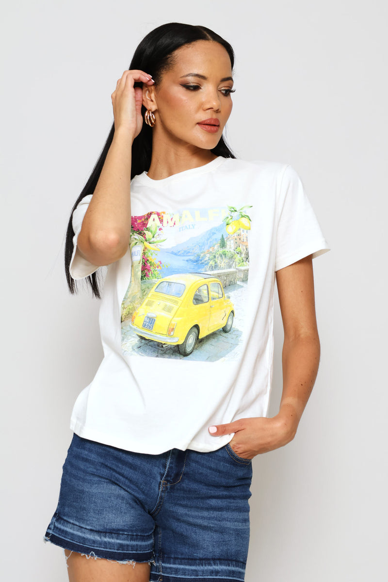 Amalfi Yellow Buggy Tee - White
