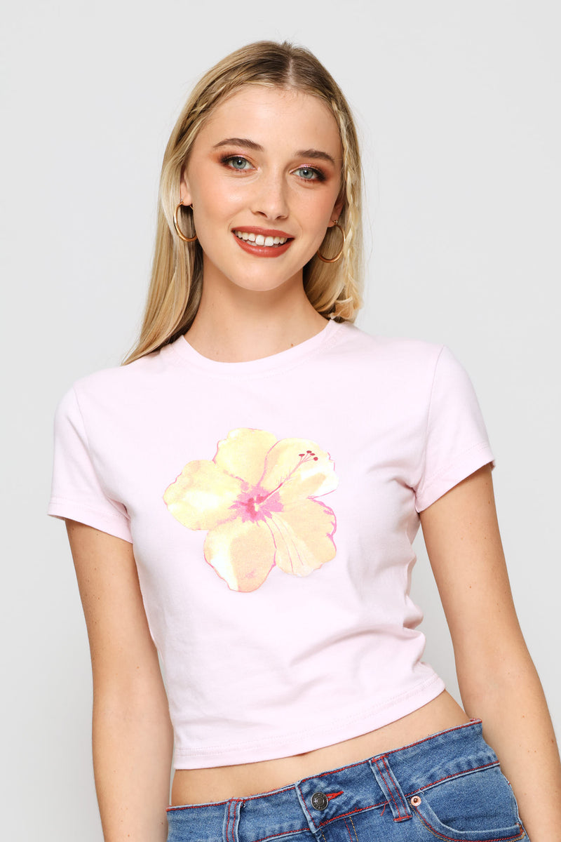 Hibiscus Baby Tee - Pink