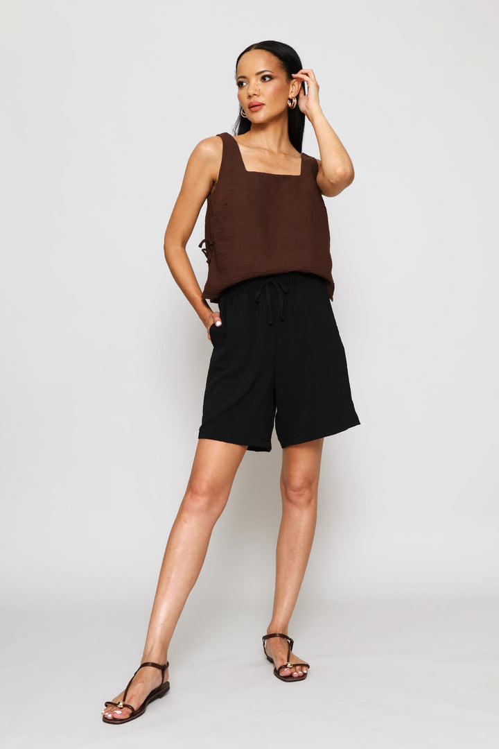 Elasticated Mid Thigh Short - Black