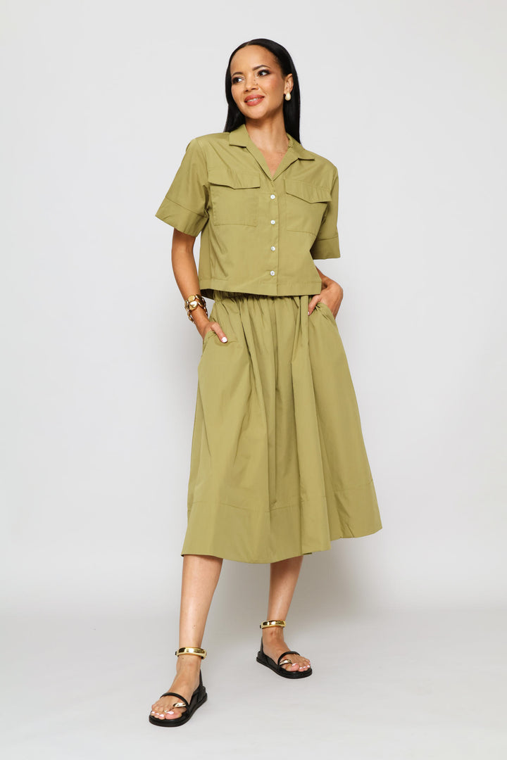 Wide Hem Boxy Utility Shirt - Light Fatigue