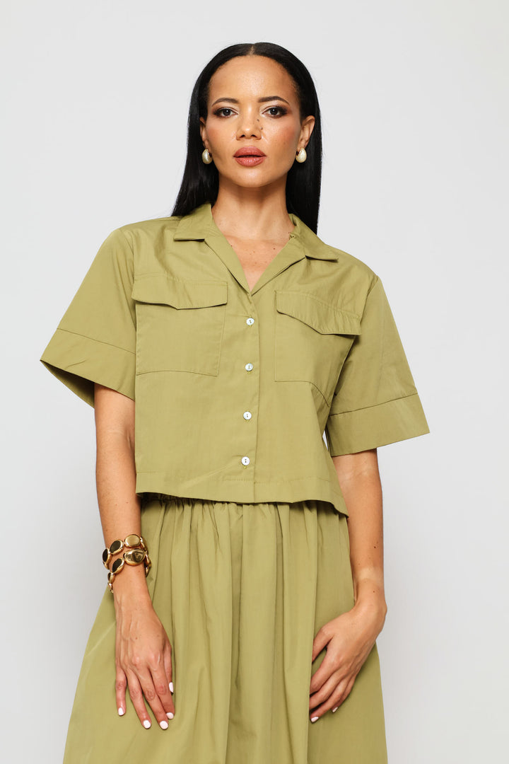 Wide Hem Boxy Utility Shirt - Light Fatigue