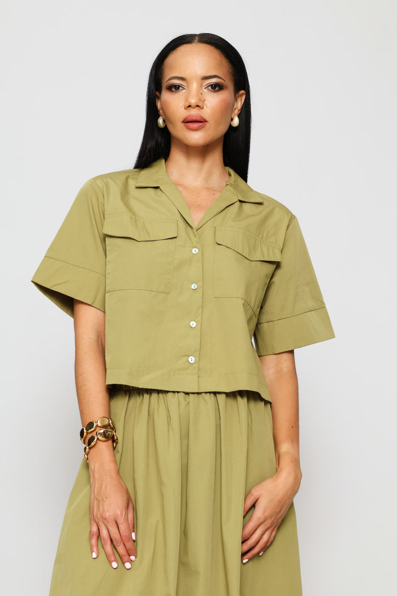 Wide Hem Boxy Utility Shirt - Light Fatigue