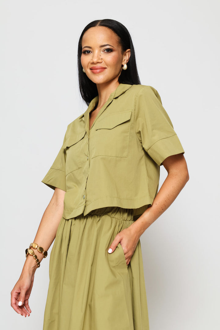 Wide Hem Boxy Utility Shirt - Light Fatigue