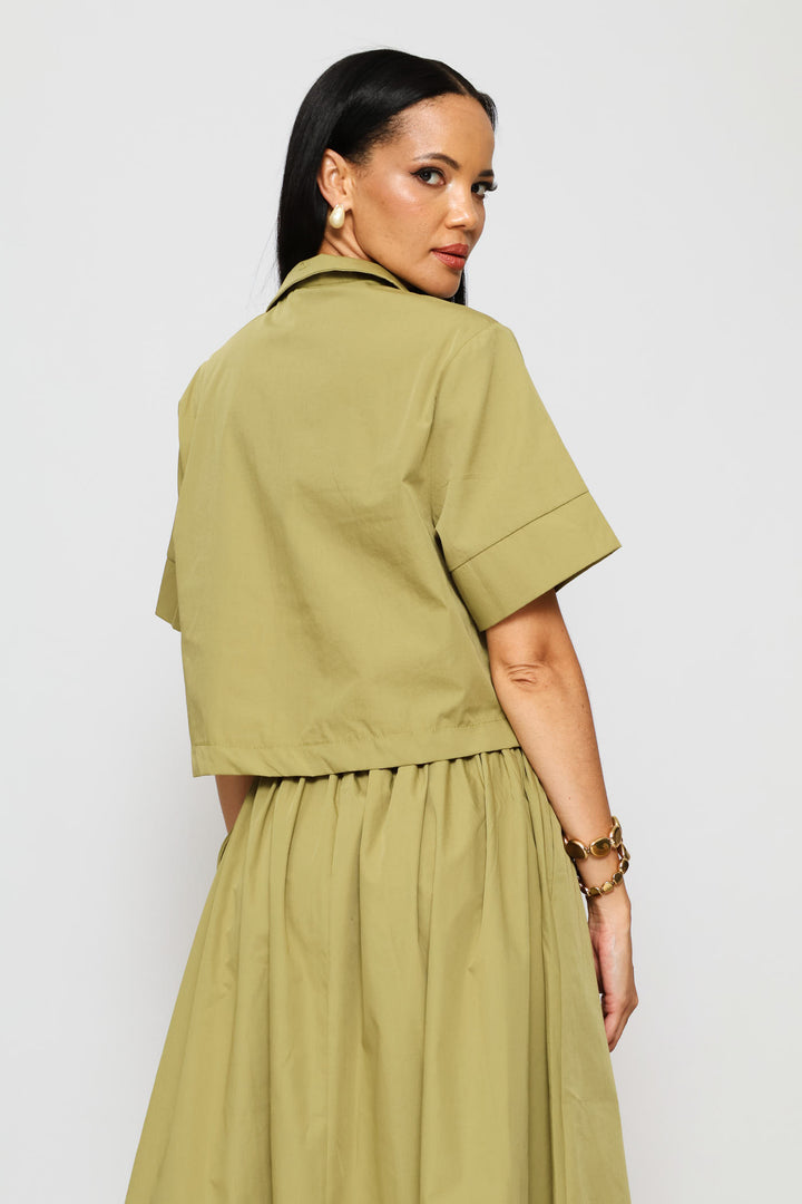Wide Hem Boxy Utility Shirt - Light Fatigue