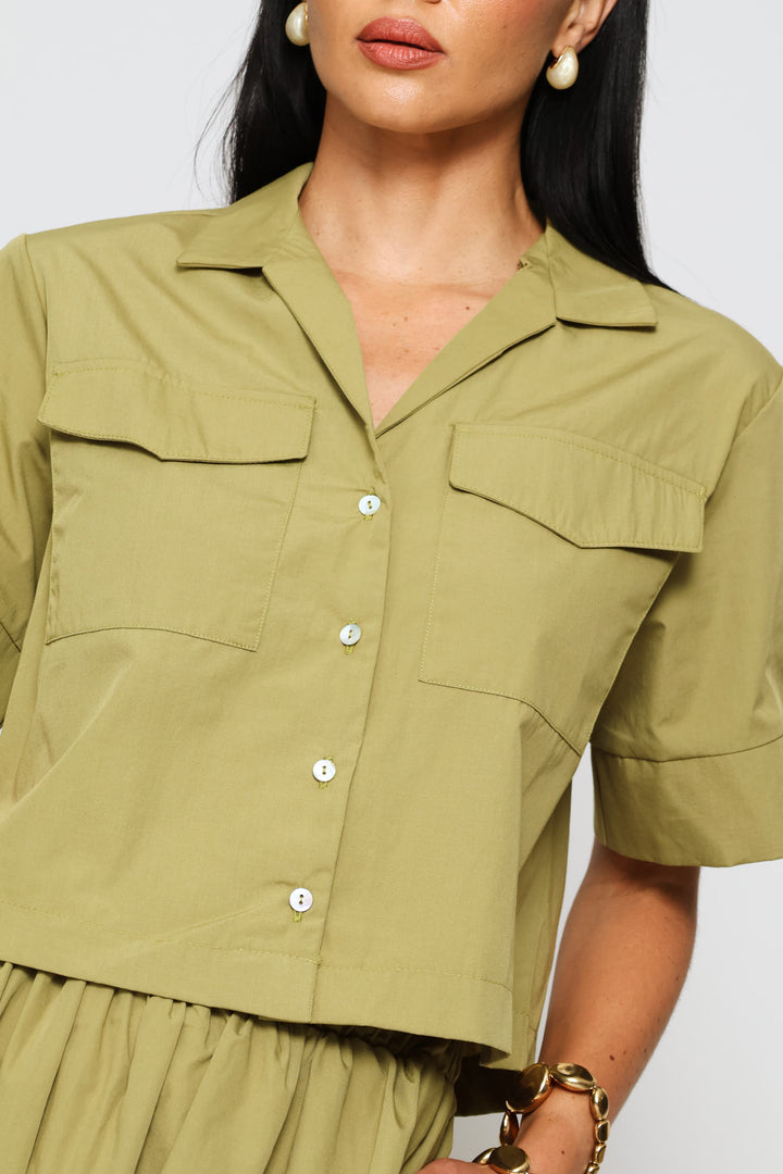 Wide Hem Boxy Utility Shirt - Light Fatigue