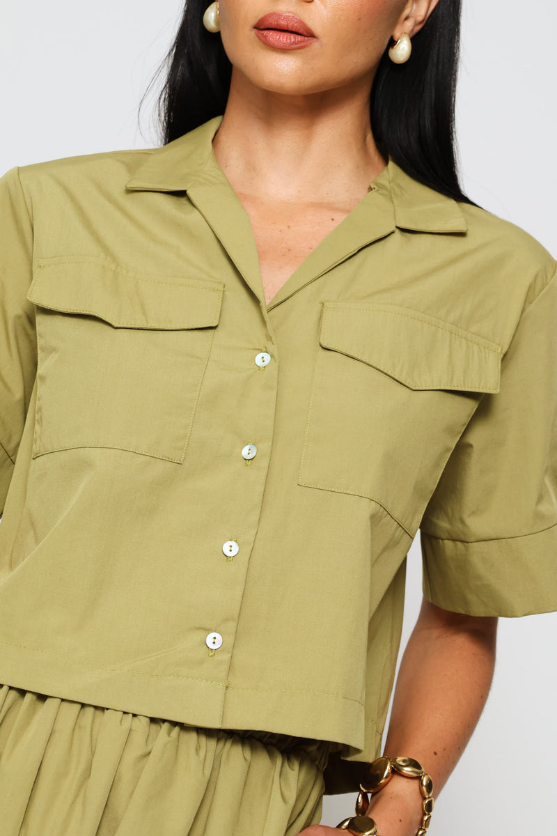 Wide Hem Boxy Utility Shirt - Light Fatigue