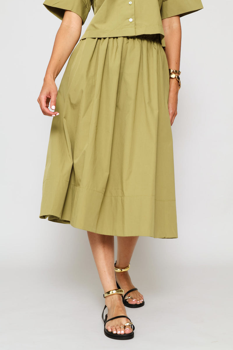 Flared Poplin Wide Hem Midi Skirt - Light Fatigue