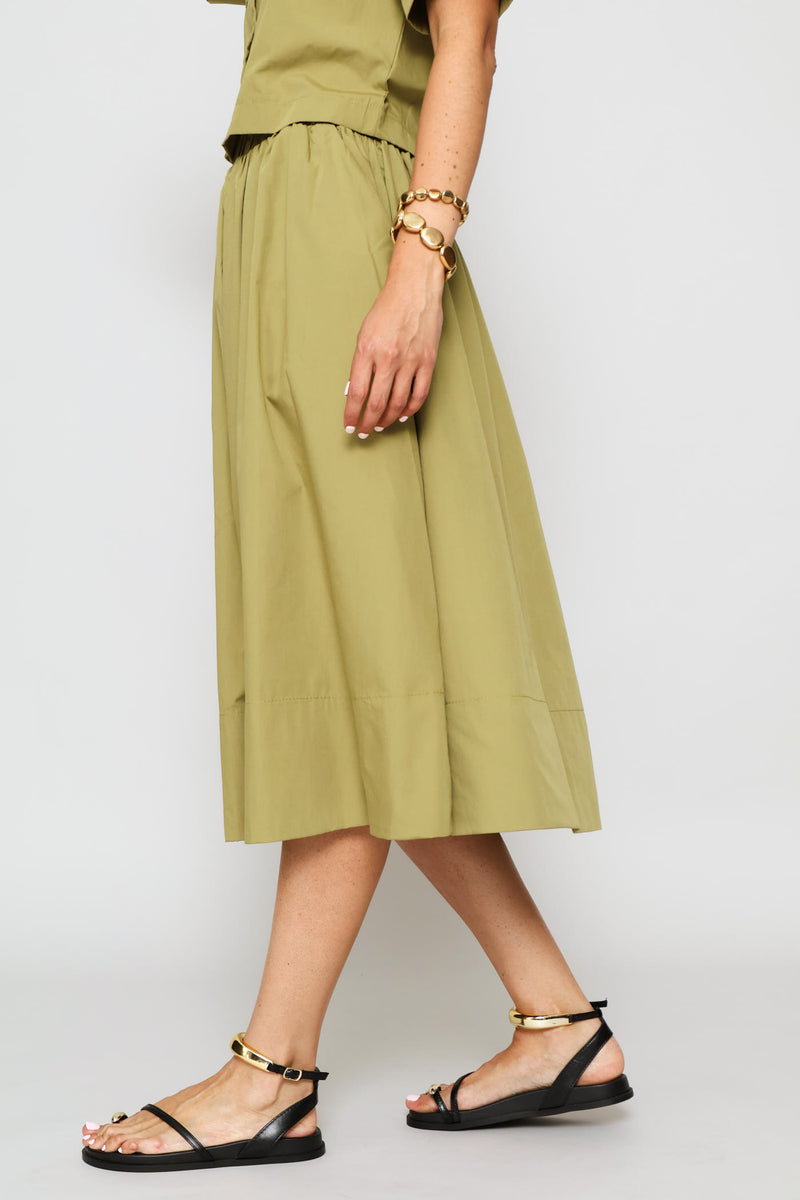 Flared Poplin Wide Hem Midi Skirt - Light Fatigue