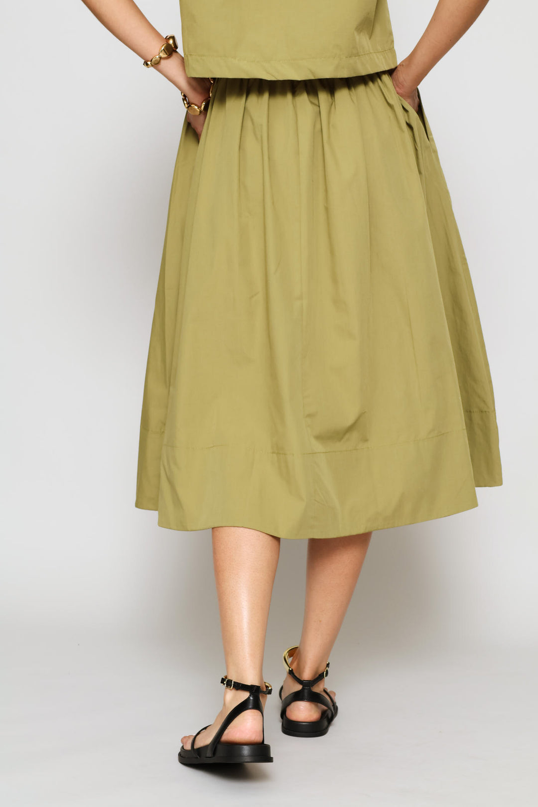 Flared Poplin Wide Hem Midi Skirt - Light Fatigue