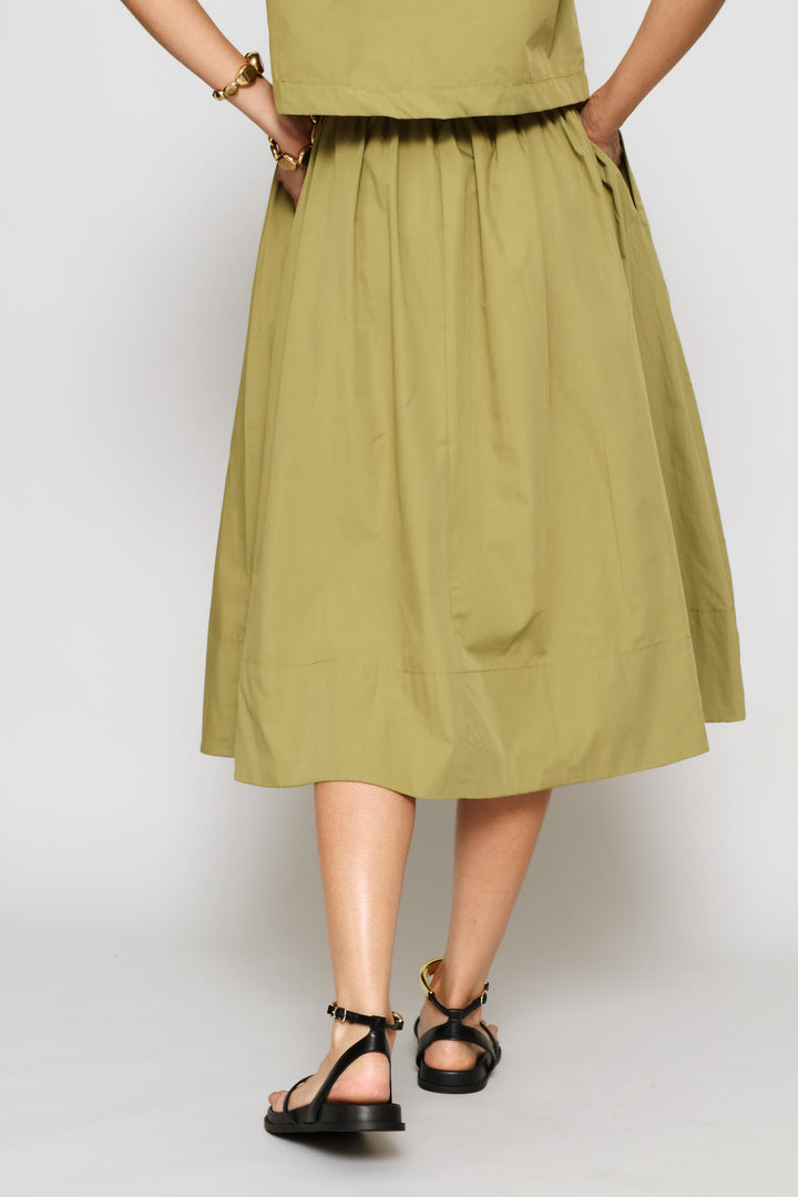 Flared Poplin Wide Hem Midi Skirt - Light Fatigue