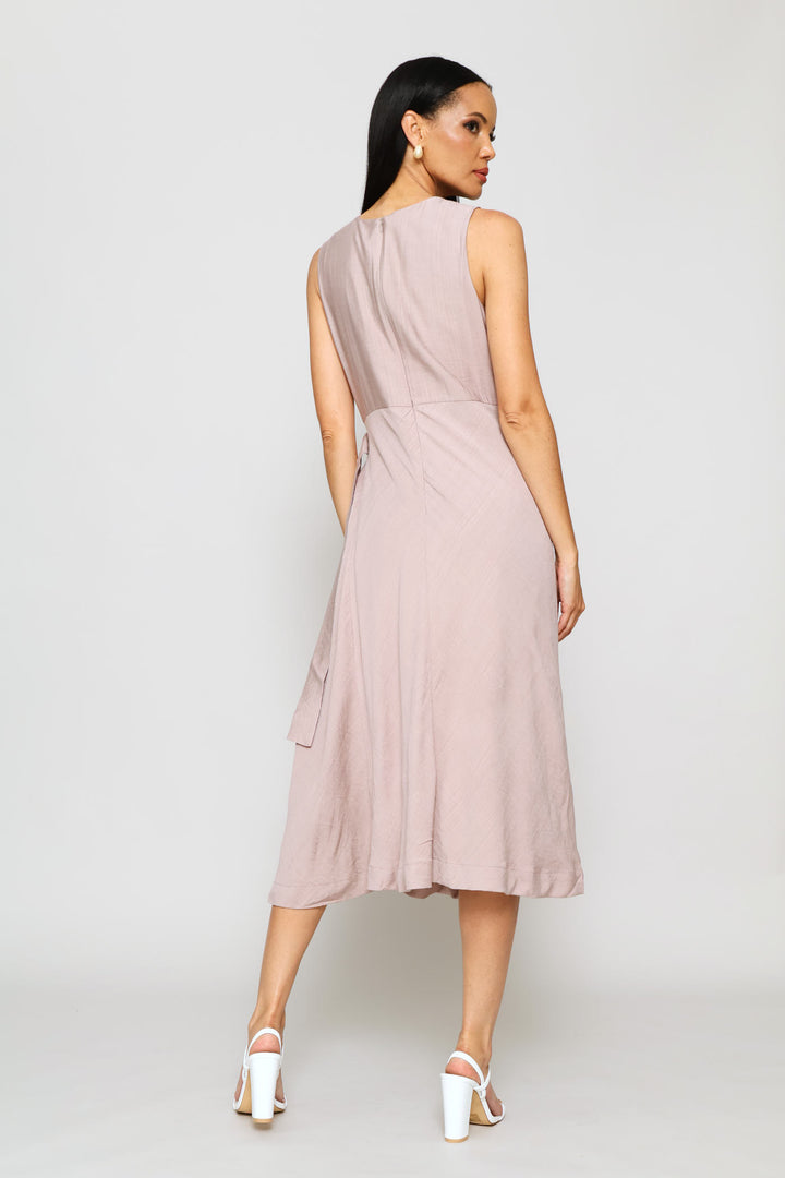 Zinhle Mock Wrap Dress - Taupe