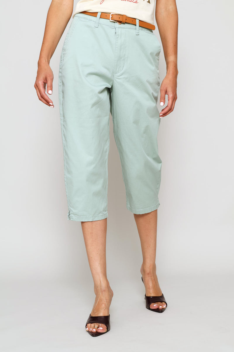 Belted Sateen Chino Capri Shorts - Mint