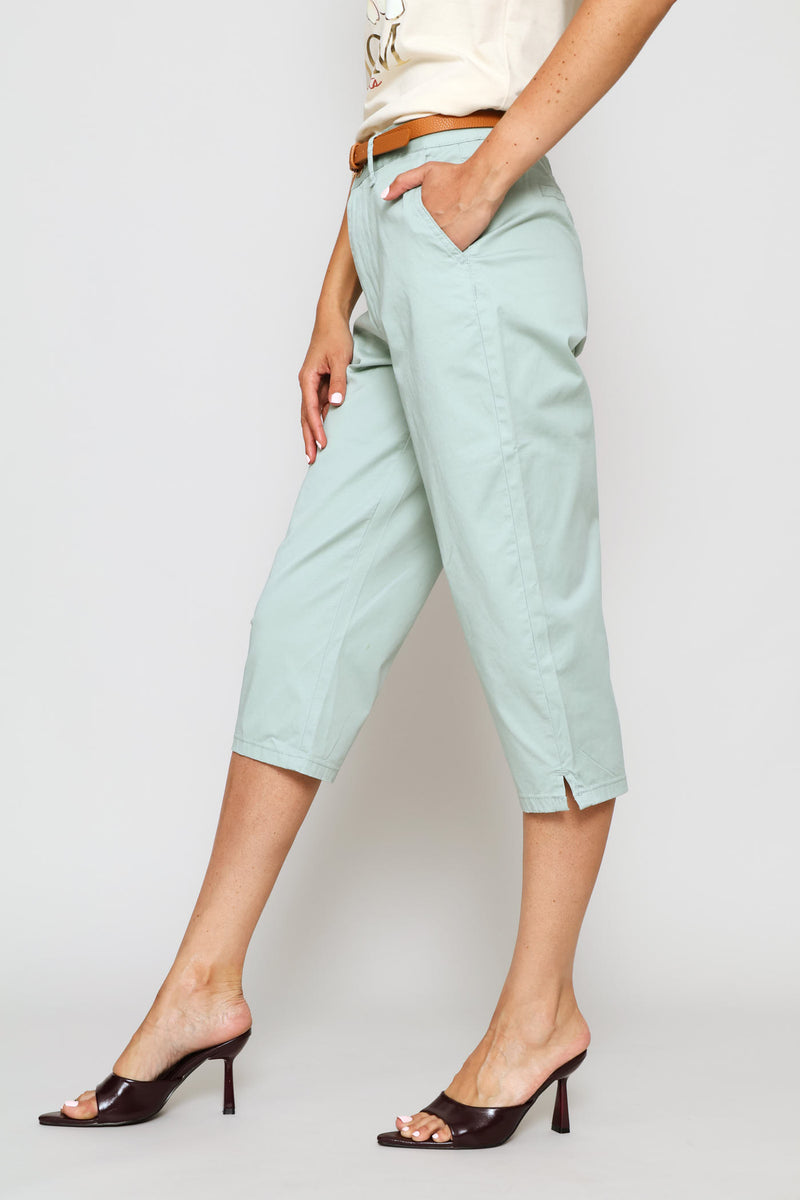 Belted Sateen Chino Capri Shorts - Mint