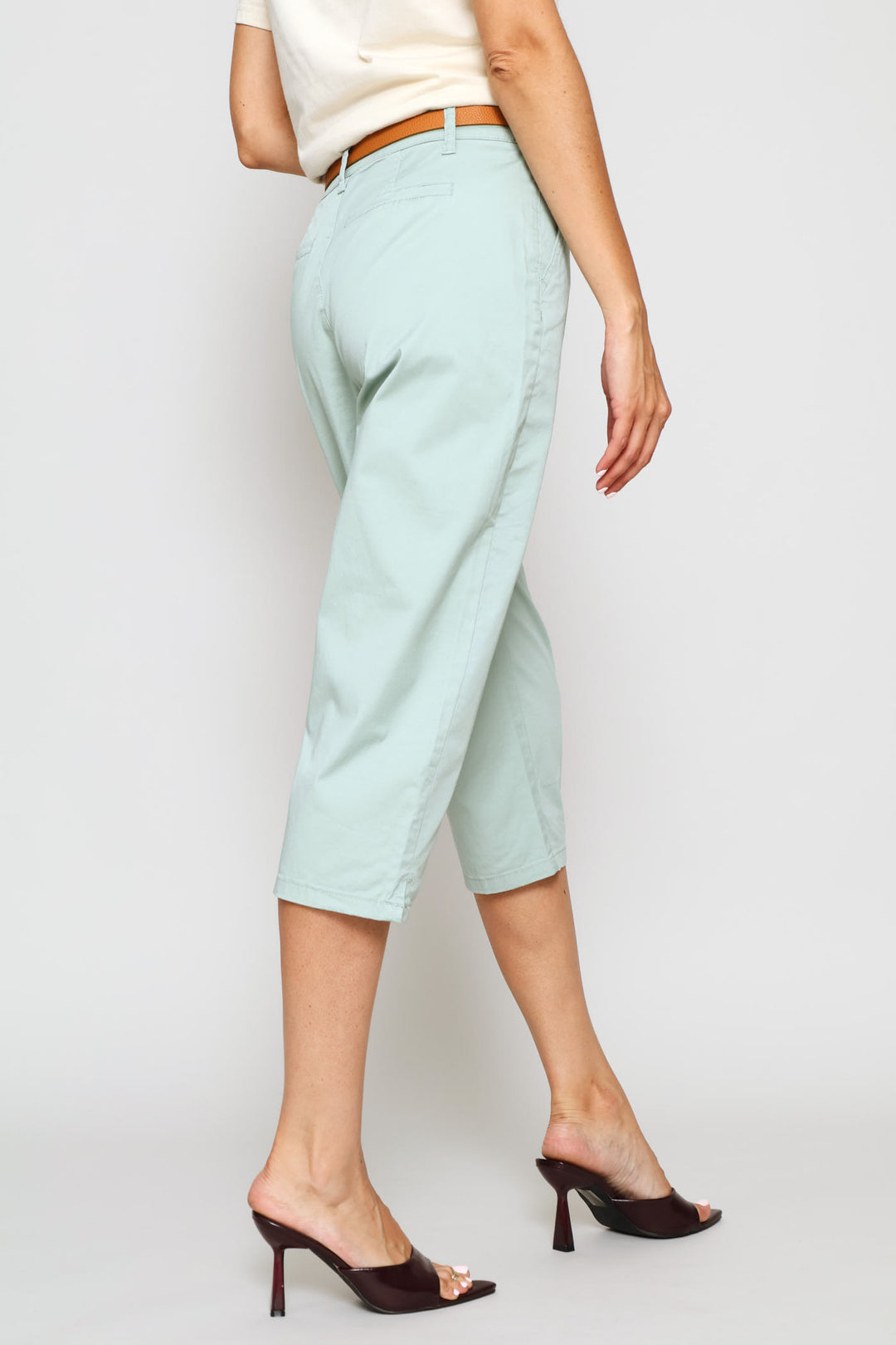 Belted Sateen Chino Capri Shorts - Mint
